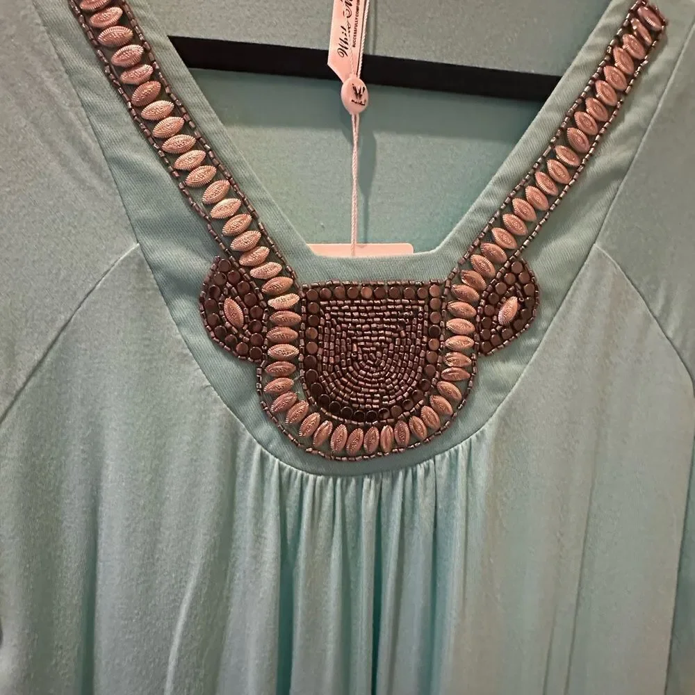 White Mark Womens V Neck Short Sleeve Tunic Top mint Women's Top - Picture 10 of 14